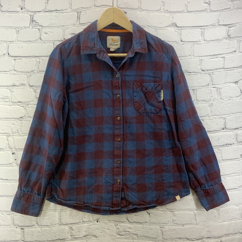 Field And Stream Flannel Shirt Womens Sz L Blue Purple Long Sleeve